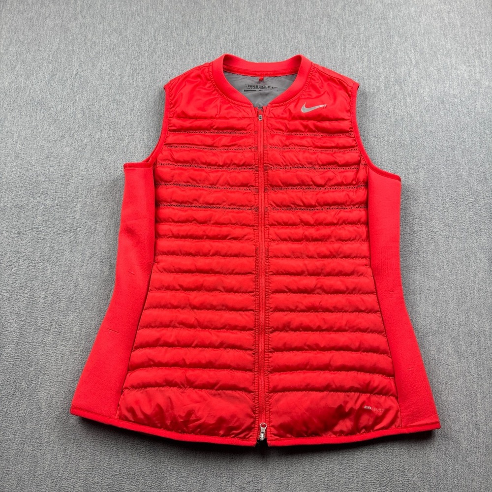 Nike Vest Women Large Crimson Red Golf Aeroloft Combo Qullted Full Zip Puffer